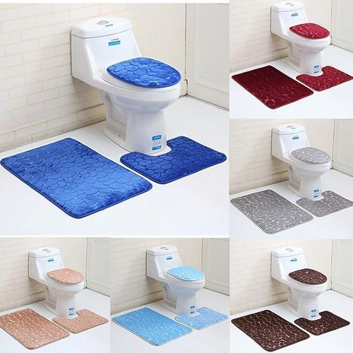 Lot de 3 tapis de salle de bain, tapis contour WC + couvercle + tapis de bain Lot de 3 tapis de salle de bain, tapis contour WC + couvercle + tapis de bain