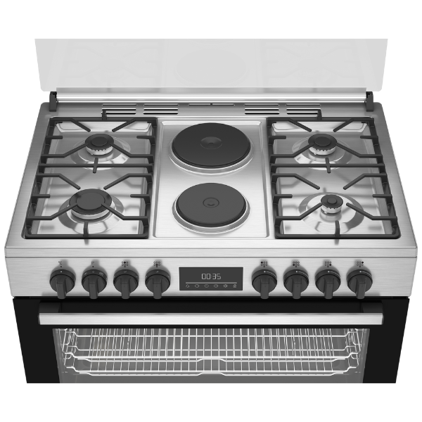 Cuisinière à Mixte Beko BBGM21225EX-6 Feux -90x60( 4 Feux à Gaz , 2 Foyers électriques & Four électrique  )