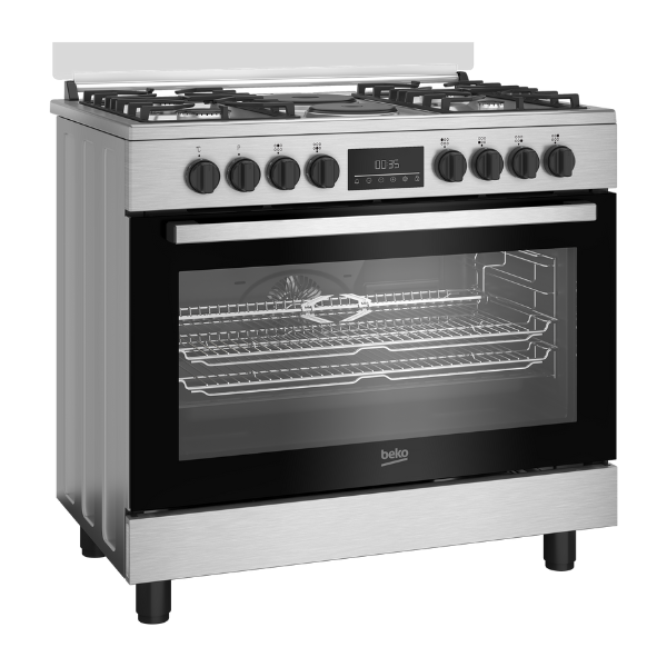 Cuisinière à Mixte Beko BBGM21225EX-6 Feux -90x60( 4 Feux à Gaz , 2 Foyers électriques & Four électrique  )