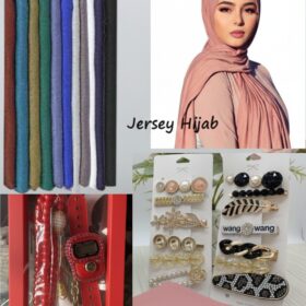 Pack Hijab : 3 Voiles jersey 1m90 + Coffret produits parfumés BURPHRISE + Collection d’Épingles & Barrettes à Voile + Boîte chapelet