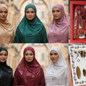 Pack hijab de Luxe : 3 Voiles à motif floral + Collection d'Épingles & Barrettes à Voile