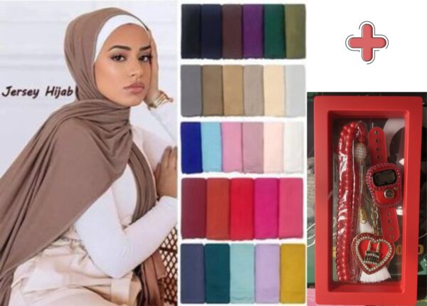 Pack Hijab : 12 Voiles jersey 1m90 + Boîte chapelet