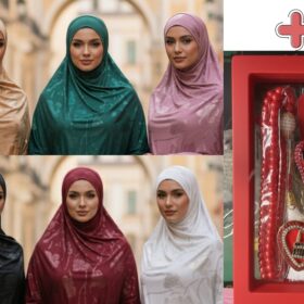 Pack Hijab de Luxe : 3 Voiles à motif floral + Boîte chapelet