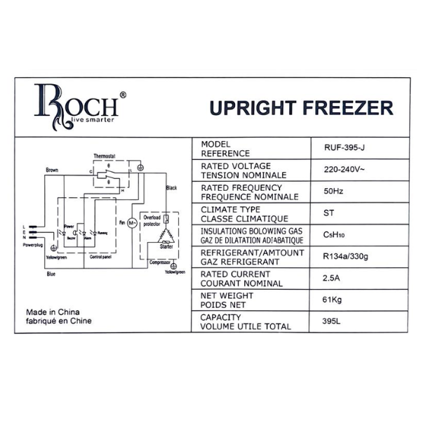 Congélateur vertical Roch RUF-395J - 395L Congélateur vertical Roch RUF-395J - 395L