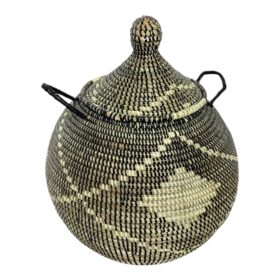 Corbeille à linge – modèle moyen tressé à la main en paille et fils plastique noir & beige