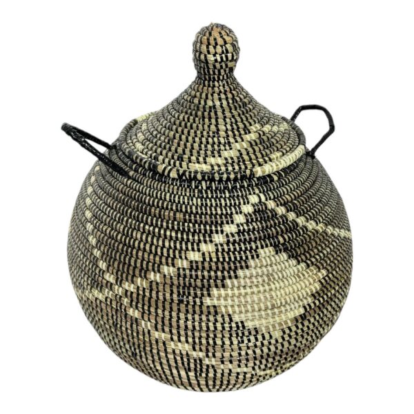 Corbeille à linge – modèle moyen tressé à la main en paille et fils plastique noir & beige Corbeille à linge – modèle moyen tressé à la main en paille et fils plastique noir & beige