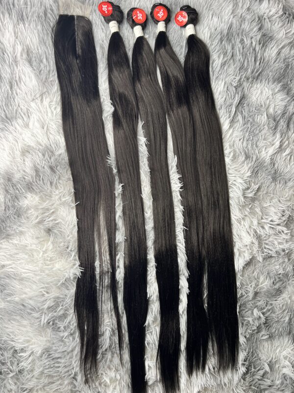 Pack Mèches : 4 Boules longueur 30" lisses + Closure raide