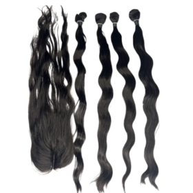Pack Mèches : 4 Boules ondulées longueur 30" + Closure semi‑naturel
