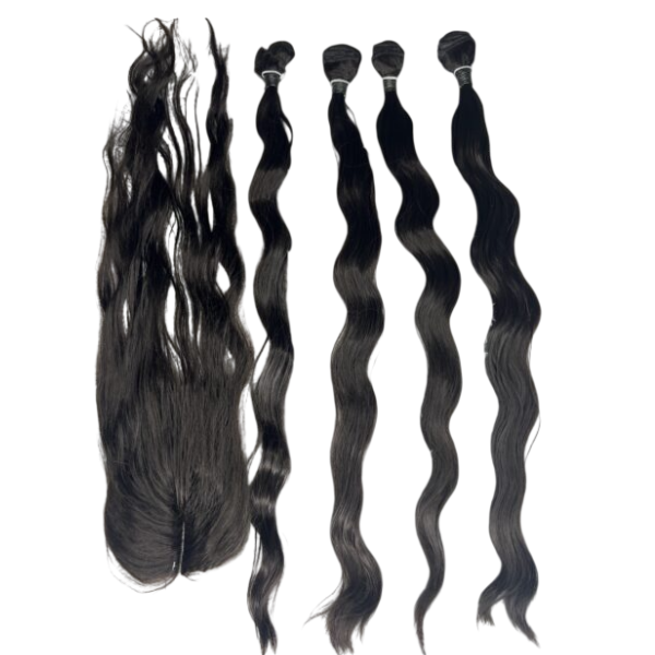 Pack Mèches : 4 Boules ondulées longueur 30" + Closure semi‑naturel