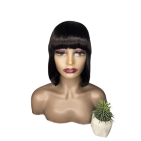 Perruque naturelle à frange – Cheveux 100 % humains, longueur 12 pouces