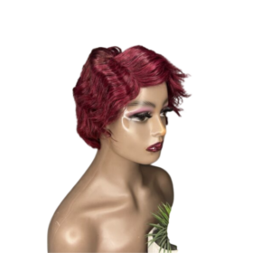 Perruque naturelle courte rouge au vin