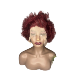 Perruque naturelle curly rouge au vin – boucles volumineuses et couleur vibrante