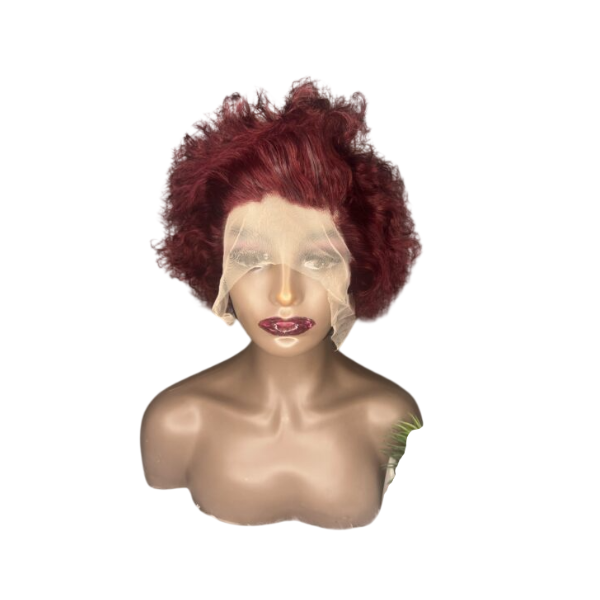 Perruque naturelle curly rouge au vin – boucles volumineuses et couleur vibrante