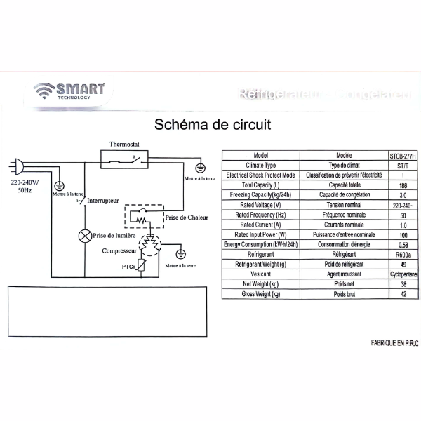Réfrigérateur combiné Smart Technology STCB-277H - 186L - 3T Réfrigérateur combiné Smart Technology STCB-277H - 186L - 3T