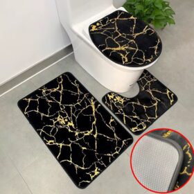 Lot de 3 tapis de salle de bain, tapis contour WC + couvercle + tapis de bain Lot de 3 tapis de salle de bain, tapis contour WC + couvercle + tapis de bain