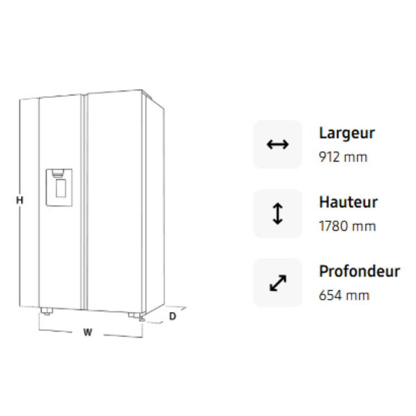 Réfrigérateur Side‑by‑Side Samsung RS57DG4000B4GH – 562 L, (No‑Frost, Wi‑Fi & AI Energy, Black Matt)