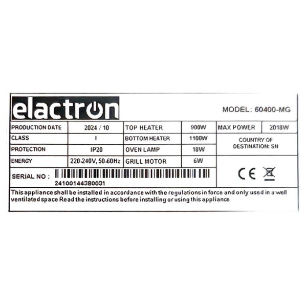 Mini Four électrique Elactron EL‑60400‑MG – 60 Litres Gris ( 2018W) Mini Four électrique Elactron EL‑60400‑MG – 60 Litres Gris ( 2018W)