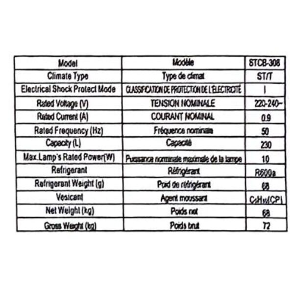 Réfrigerateur combiné Smart Technology STCB308-230 litres 5 tiroirs Defrost  (Congélation Bas)
