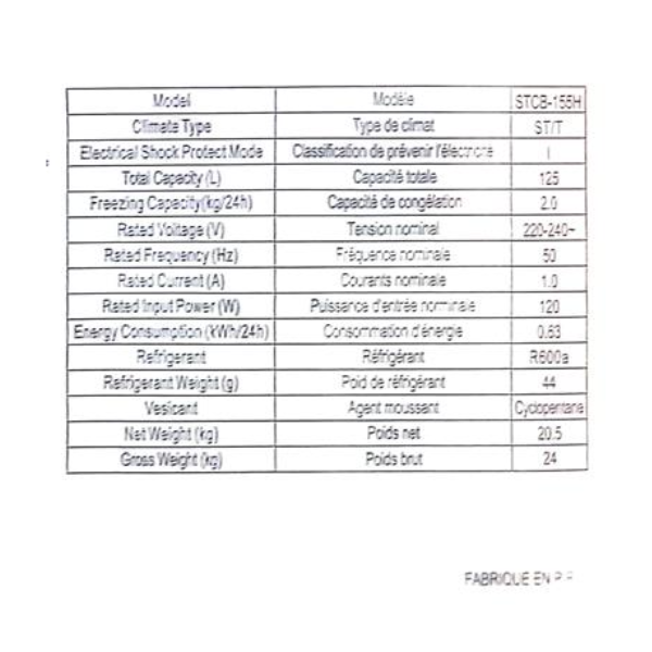 Réfrigérateur combiné SMART TECHNOLOGY - STCB155H - 125L 3Tirroirs