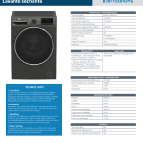 Machine à laver séchante Beko B3DFT51042MG  10Kg/ 7kg Inverter – Image 7