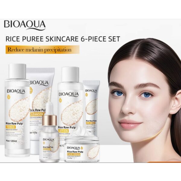 Coffret Soin Visage BIOAQUA Rice Raw Pulp — 5 pièces (Nettoyant, Toner, Sérum, Lotion, Crème) Coffret Soin Visage BIOAQUA Rice Raw Pulp — 5 pièces (Nettoyant, Toner, Sérum, Lotion, Crème)