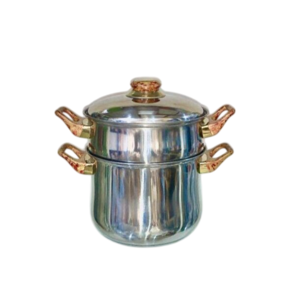 Couscoussier en inox — Marmite traiteur 2 en 1 avec passoire et couvercle en verre 4L Couscoussier en inox — Marmite traiteur 2 en 1 avec passoire et couvercle en verre 4L