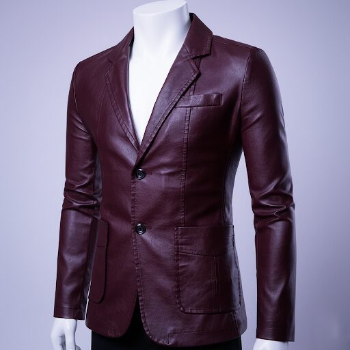 Blazer Moderne Homme Style Italien — Veste de Costume en Cuir Olive « Executive Heritage » (Noir, Orange , Rouge )