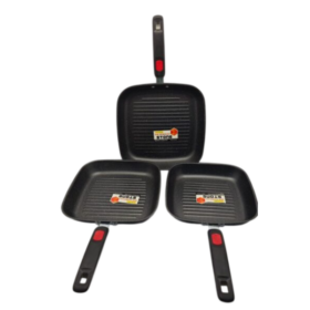 Poêles à griller pièces — 28 cm, revêtement pierre, manche inox & silicone