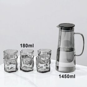 Ensemble 7 pièces — Carafe + 6 Tasses en verre finition grise – Image 2