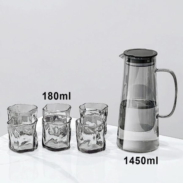 Ensemble 7 pièces — Carafe + 6 Tasses en verre finition grise Ensemble 7 pièces — Carafe + 6 Tasses en verre finition grise
