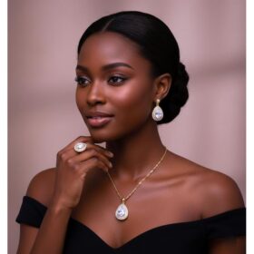 Parure de Bijoux Luxe 3-en-1 - Plaqué Or 24K - Cristal Goutte d'Eau - Collier, Boucles et Bague – Image 2