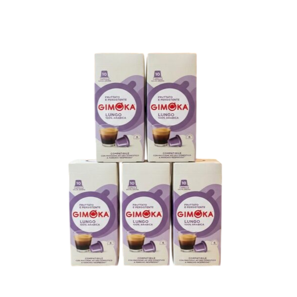 Café Gimoka Lungo  — Pack 50 capsules (5 x 10) • 100% Arabica • Intensité 6/12