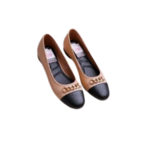 Chaussures Ballerines Bicolores Femme - Beige et Noir avec Chaîne Dorée - Primark Essentials - Les Tailles disponibles sont ; 36, 40