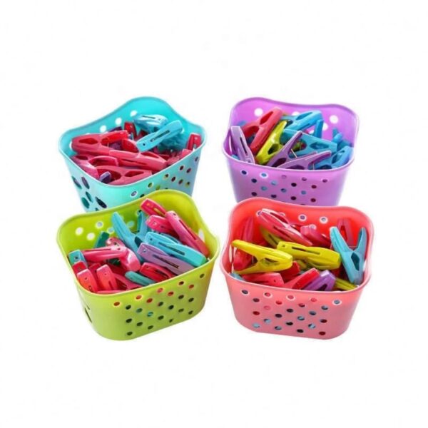 Pinces à linge plastiques colorées avec panier de rangement- Lot de 30 pièces