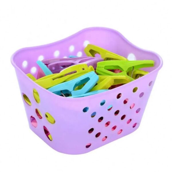 Pinces à linge plastiques colorées avec panier de rangement- Lot de 30 pièces