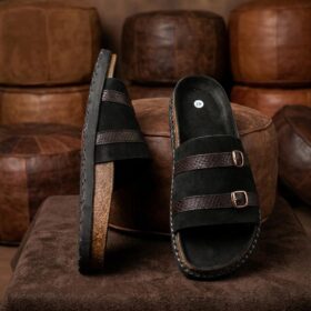 Sandale artisanale homme Noir Cuir Daim Poiture 44 – Image 4