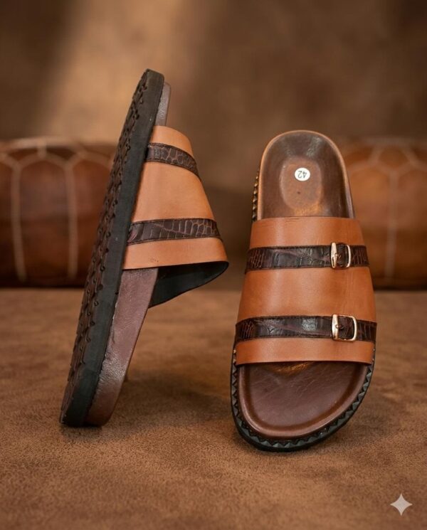 Sandales artisanales homme — cuir effet daim bordeaux (Pointure 42)