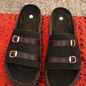 Sandale artisanale homme Noir Cuir Daim Poiture 44 – Image 2