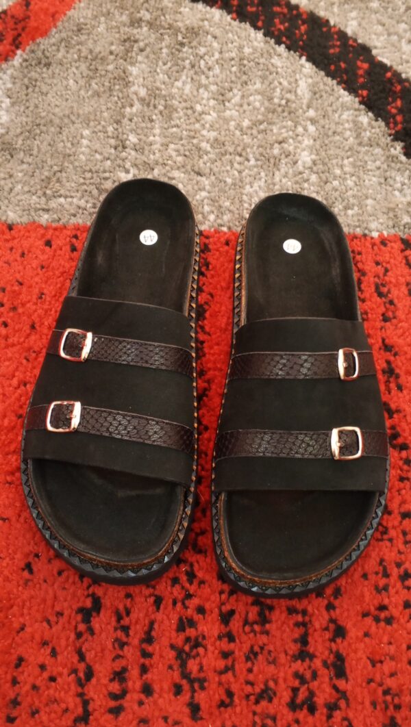 Sandale artisanale homme Noir Cuir Daim Poiture 44