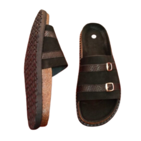 Sandale artisanale homme Noir Cuir Daim Poiture 44