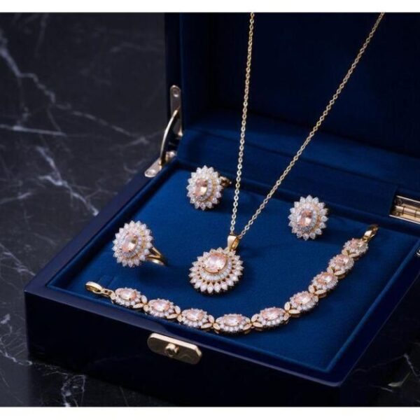 Ensemble Bijoux Femme 4 Pièces - Plaqué Or 24K - Collier, Bracelet, Bague et  Boucles d'Oreilles