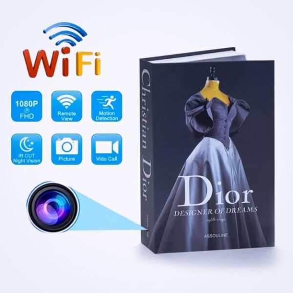 Caméra Cachée WiFi Ultra Discrète -Livre Espion Dior 4K - Vision Nocturne - Détection de Mouvement - Autonomie 24H