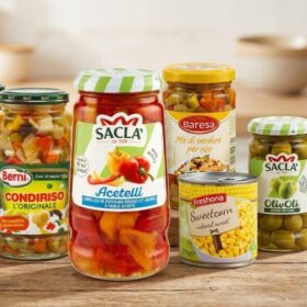 Lot de 5 pots : pot Lamelles de Poivrons Rouges et Jaunes à Faible Acidité + pots de Mélange de Légumes + pot de mais + pot d'olives vertes