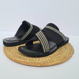 Sandale homme cuir daim et fil — beige & noir, pointure 42