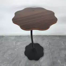 Table d'appoint pétale moderne — cadre métallique (noir / marron) – Image 3