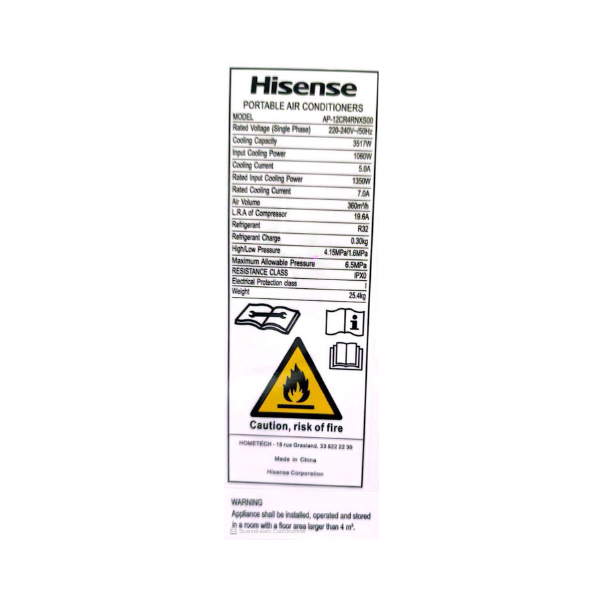 Climatiseur mobile Hisense AP-12CR4 - 12000U - 1,5CV