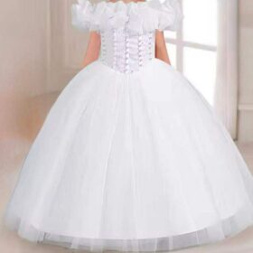 Robe de communion fille en dentelle blanche à traîne – Image 6