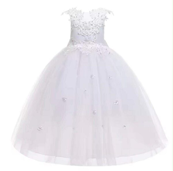 Robe de communion fille en dentelle blanche à traîne