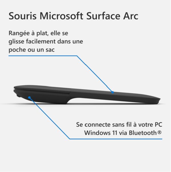 Souris Bluetooth Microsoft Arc Mouse —  noire ultra‑fine et ergonomique