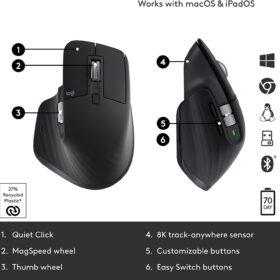 Souris sans fil ergonomique Logitech MX Master 3S —  8 000 DPI, USB‑C; Bluetooth — Gris pâle – Image 3